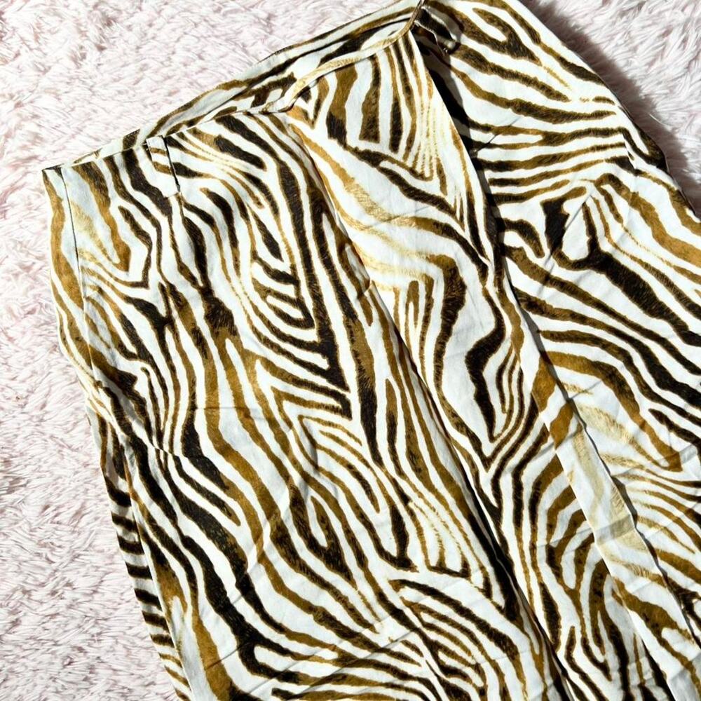 Vintage Statement Zebra Animal Print Hipster Indie Popart Linen Blend Wrap Skirt - Picture 2 of 5